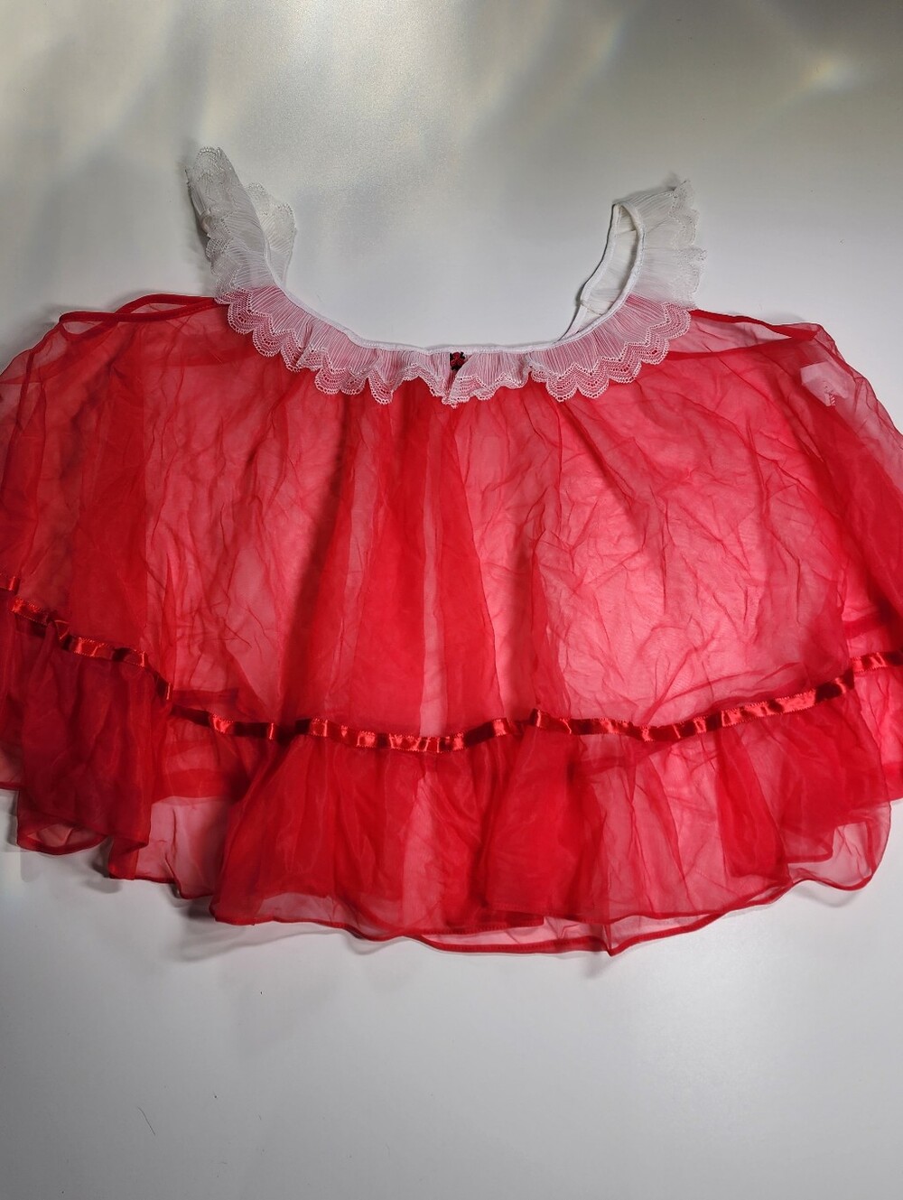 Vintage ILGWU Red Sheer Nylon Camisole 3XL Lace USA Lingerie Top